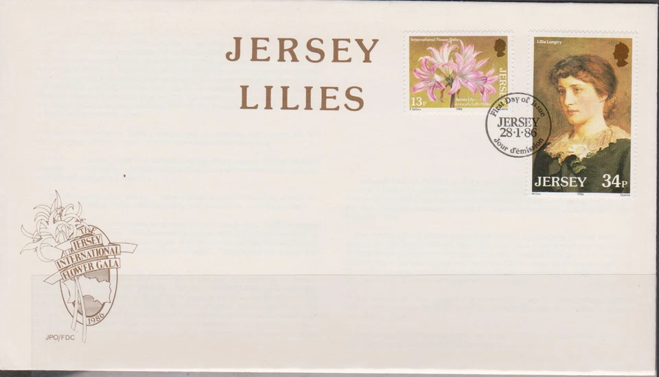 GB JERSEY 1986 Flower Gala Lillie Langtry/Lilies SG 380/1 FDC FLOWERS PAINTINGS - Image 1 of 1