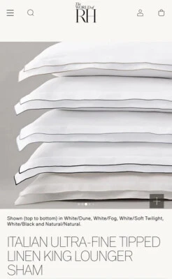 Restoration Hardware Tipped 亚麻 King Sham 白色 带黑色 $205 全新! — 第 1/3 张图片