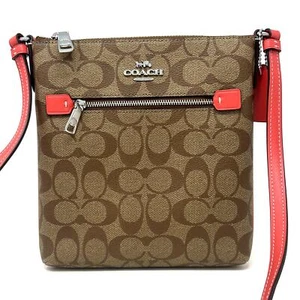 Coach Mini Rowan File Bag Crossbody In Signature Canvas Khaki Tangerine CF340 - Picture 1 of 6