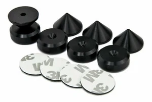 BLACK - 4 x Speaker Spikes + 4 x Spikes Pads Chamfered + 3M adhesive pads - Picture 1 of 2