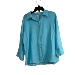 L.L Bean Leinen Bluse Gr. L blau 3/4 Ärmel bunt Resortwear Preppy klassisch - Bild 1 von 7