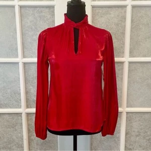 NWT Women's Nine West Twist-Neck Long Sleeve Blouse Size XS in Red Shimmer - Picture 1 of 8