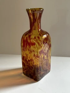 Vintage Mid Century Art Glass Hand Blown Splatter Bottle Vase Square 10.5” - Picture 1 of 12