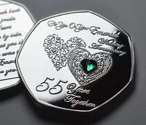 55th EMERALD WEDDING ANNIVERSARY Silver Gemstone Commemorative. Gift/Present 55 - Picture 1 of 10