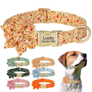 Flower Personalised Nylon Dog Collar with Engraved Buckle Adjustable Pet Collars - Picture 1 of 27