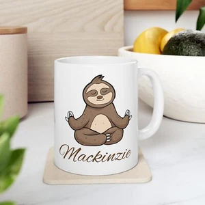 Personalized Yoga coffee mug meditation name tea cup, Yoga lover, sloth gift - Picture 1 of 13