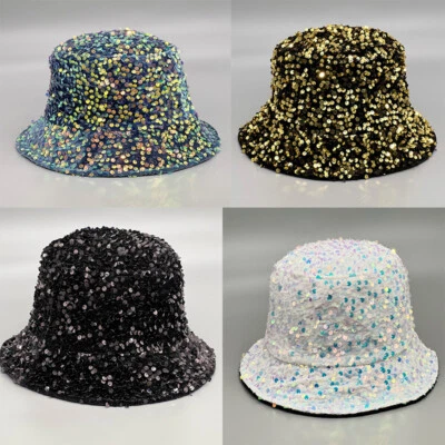 Uomo Donna Paillettes Secchio Cappello Pesca Escursioni Protezione Solare Moda - Immagine 1 di 4