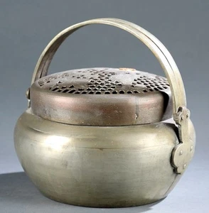 Antik Chinesisch Messing Hand- Wärmer Jian Ding 4 Wachs Dichtung W/Provenance # - Picture 1 of 5
