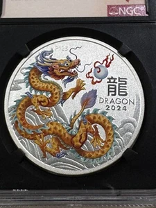 2024 Australia $1 ANA Dragon Colorized Silver Coin Graded MS 70 by NGC - Picture 1 of 8