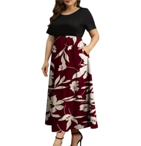 Women Plus Size Dress Short Sleeve Loose Ribbed Casual Long Dress with Pockets - Picture 1 of 5