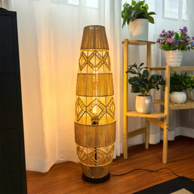 Rattan Floor Lamp Boho Hand Woven Standing Lamps for Bedroom Adjustable Lighting - Image 1 of 4