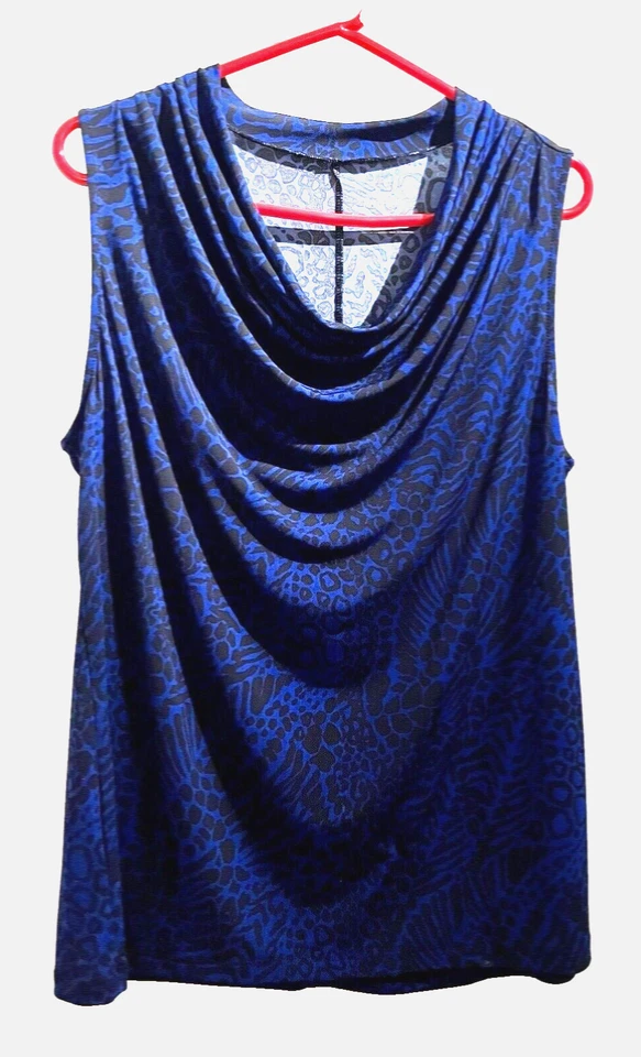 Top túnica vintage Y2K Merona XL azul y negro con estampado de animales sin mangas holgado Foto 1 de 4