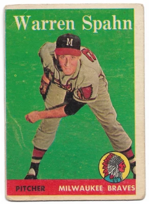 Tarjeta asequible 1958 Topps Warren Spahn Milwaukee Braves #270 Salón de la fama grado inferior Foto 1 de 2