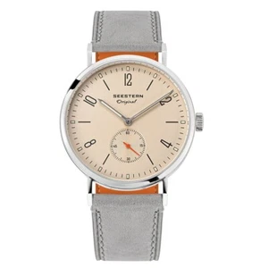 Seestern S382 Automatisch Stahl Cuir Creme Grau Saphir Herren Uhr - Bild 1 von 5