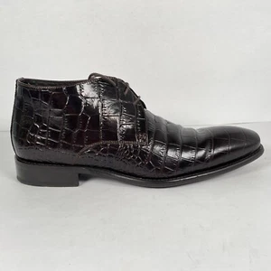 Stivali Paul Fredrick uomo taglia 10 M bordeaux coccodrillo scarpe pelle goffrata - Foto 1 di 11