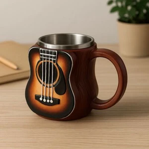 Stainless Steel Guitar Style Water Cup Violin Design Drinkware Office - Picture 1 of 18