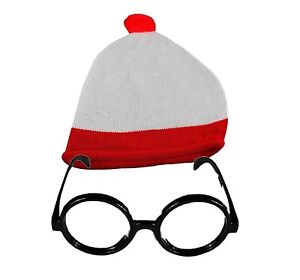 Red & White Striped Fancy Dress Hat & Nerd Glasses Costume Set World Book Wally