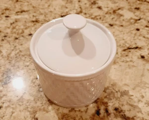 Oneida Basket Weave Wicker White Sugar Bowl Lid Stoneware - Picture 1 of 9