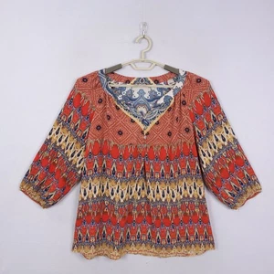 Figueroa & Flower Top Women Plus 1X Flowy Boho Romantic V-Neck Elastic Sleeves - Picture 1 of 11