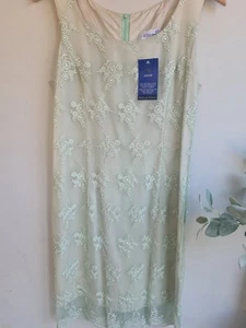 Vintage Etam Mint Green Lace Shift Dress UK 14 Elegant Floral Overlay 💚 - Picture 1 of 6