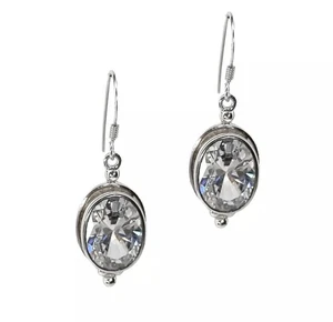 Silver Crystal Quartz Earrings 925 sterling silver Hook Fitting 3.7cm Drop New - Picture 1 of 3