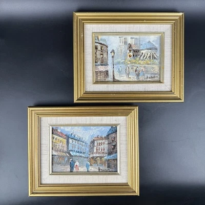 2 pinturas originales raras de 5”x 7” firmadas por Caroline C. Burnett París óleo sobre tabla Foto 1 de 4