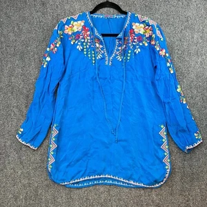 Johnny Was bestickt Boho Blumen Tunika Top blau Viskose Damen - Bild 1 von 15