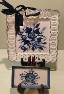 Lillian Vernon Cobalt Blue & White Floral Square Plate Vintage Comes w/ EXTRA - Picture 1 of 5