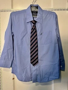 Boys Nautica Blue Dress Shirt With Clip-On Tie Size 10 - Picture 1 of 8