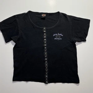Women’s Harley Davidson Vintage Y2K Short Sleeve Button Crop Shirt, Large, Black - Picture 1 of 4