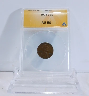 WOW / SCARCE!  1923-S  LINCOLN Cent, ANACS AU-50! - Image 1 of 4