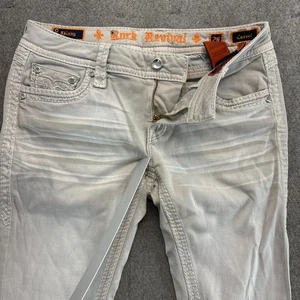 VTG Rock Revival Cassel Jeans Womens 27 Beige Med Wash Ankle Fit Skinny Leg Y2K - Picture 1 of 14
