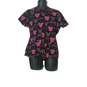 Disney Scrub Top Minnie Mouse Black Pink Women's Size Medium - Picture 1 of 4