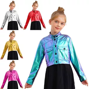 Kids Sweatshirt Motorcycle Shiny Jacket Stand Collar Coat Holiday Blouse Show - Picture 1 of 43