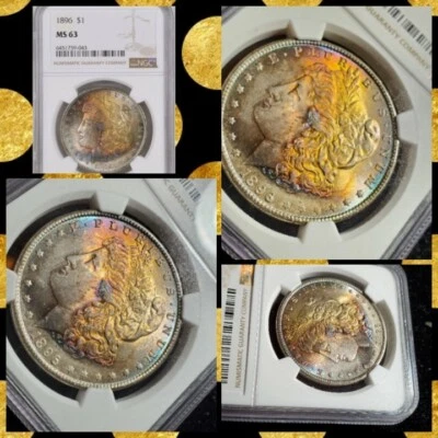 1896-P $1 MORGAN SILVER DOLLAR NGC MS63 TONER Gold to Blue colors. Our T2624 - Image 1 of 4