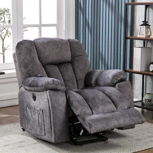 Electric Power Massage Lift Cinema Recliner Velvet Riser Heated Chair Sofa Grey - Picture 1 of 20
