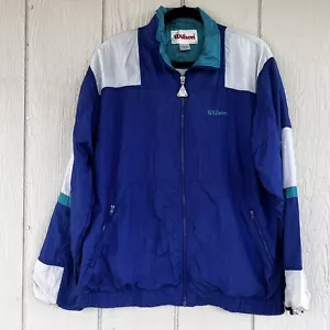Vintage Wilson Jackets Mens Large Colorblock Windbreaker Blue Navy White - Picture 1 of 10
