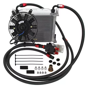 30 Row Universal AN8 engine Transmission Oil Cooler W/Bracket+7" Electric Fan - Picture 1 of 10