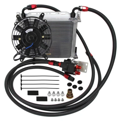 30 Row Universal AN8 engine Transmission Oil Cooler W/Bracket+7" Electric Fan  - Image 1 of 4