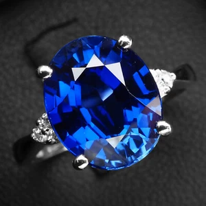 Radiant Vivid Blue Sapphire 5.15Ct 925 Sterling Silver White Gold Plated Rings - Imagen 1 de 9