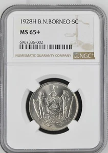 1928 H British North Borneo 5C Cents Copper-Nickel KM 5 NGC MS 65+ - Picture 1 of 6
