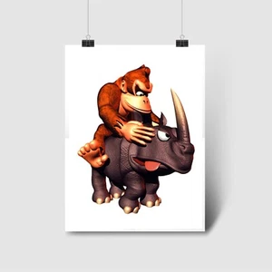 Póster DK Riding Rambi Rhino | Arte clásico de juego arcade | Impresiones de alta calidad - Imagen 1 de 5