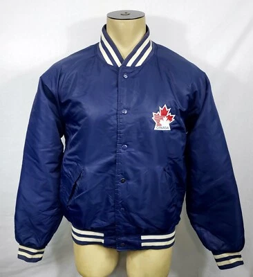RARO De Colección Años 80 Ted Fletcher Equipo Canadá Hockey Botón a Presión Satinado Chaqueta Mediana Foto 1 de 4
