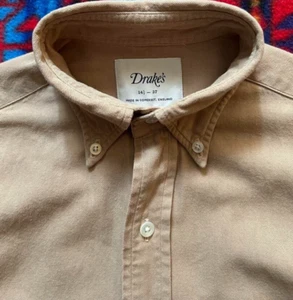 Drake's Button-Down BD Shirt Khaki Beige Made in England Cotton 100% From Japan - Picture 1 of 7
