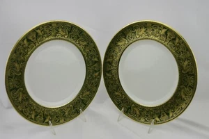 Wedgwood Florentine Dark Green Rim Gold Dragons Dinner Plate Set of 2 #2 - Picture 1 of 4