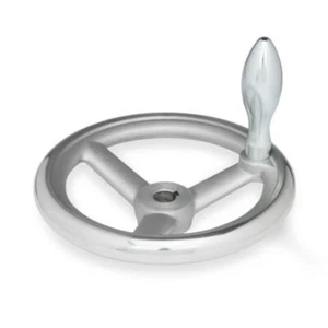 Volant DIN en aluminium, Ø 125 mm, alésage 12 mm avec rainure, avec poignée fixe - Photo 1/2