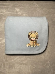 Blue Fleece Lion Baby Blanket Reversible Striped Vintage Gymboree Monkey Friends - Picture 1 of 6