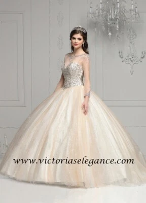 闪耀薄纱球服袖串珠紧身衣腮红/裸体 Quince Royale 41303 — 第 1/3 张图片