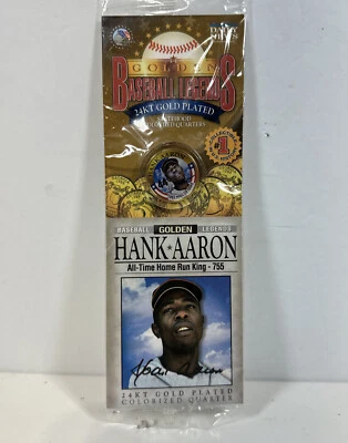 Golden Baseball Legends 24KT 镀金彩色 25 美分汉克 Aaron 密封 — 第 1/3 张图片