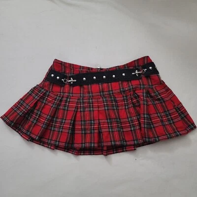 Minifalda Tripp NYC '90s Goth Rave Gear Talla L Roja a Cuadros Pliegues Inversos Foto 1 de 4